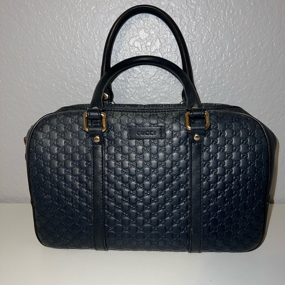 navy blue gucci microguccisma handbag